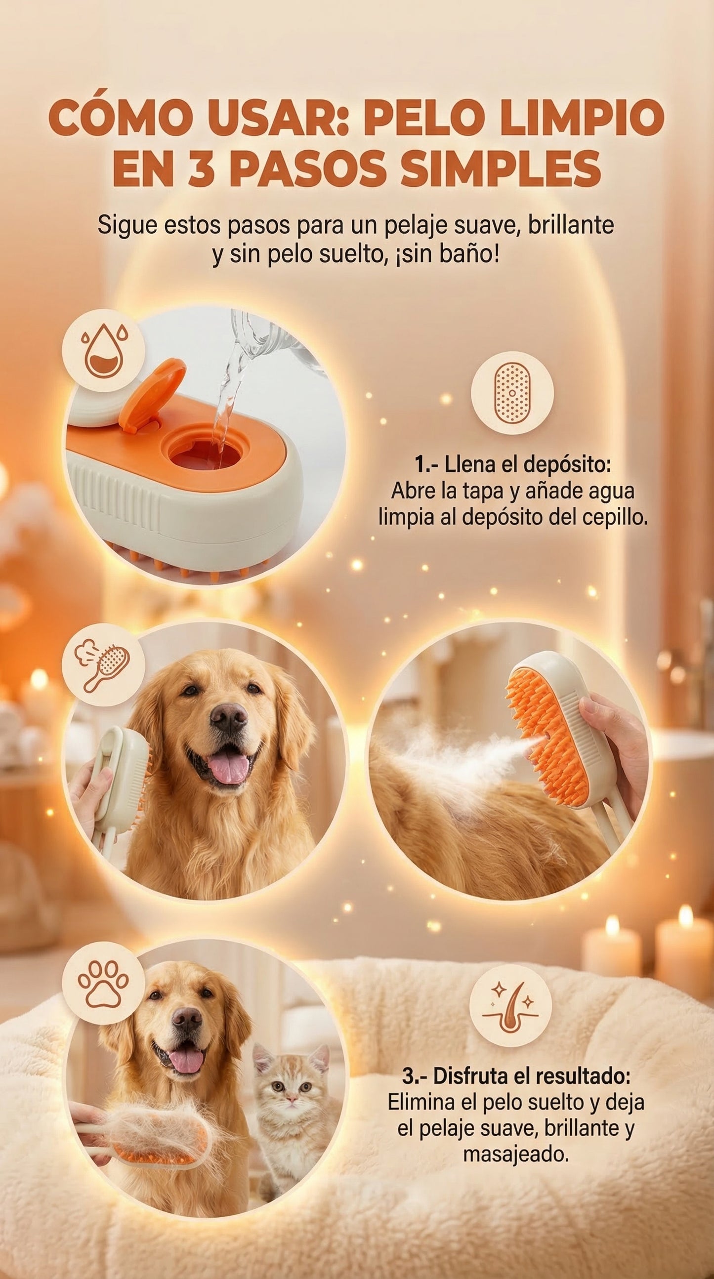Cepillo Spray Deslanador para Perros y Gatos 🐾